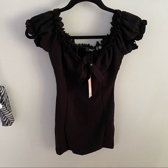 𝅺new WITH TAGS Missguided Bardot Milkmaid Mini Bodycon Dress in Black ~ size 2 - Picture 2 of 11